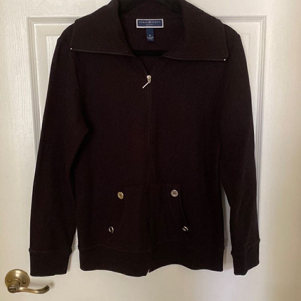 Karen Scott Sport Black Zip-up Jacket, Size Medium